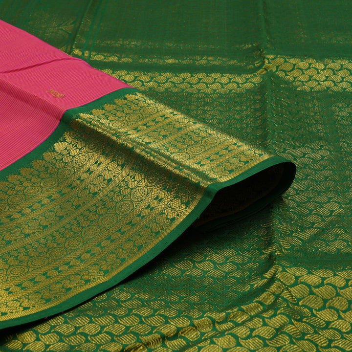 Hayagrivas Handloom Pink Kanjivaram Silk Saree with Dark Green Border KSBE12I7-2