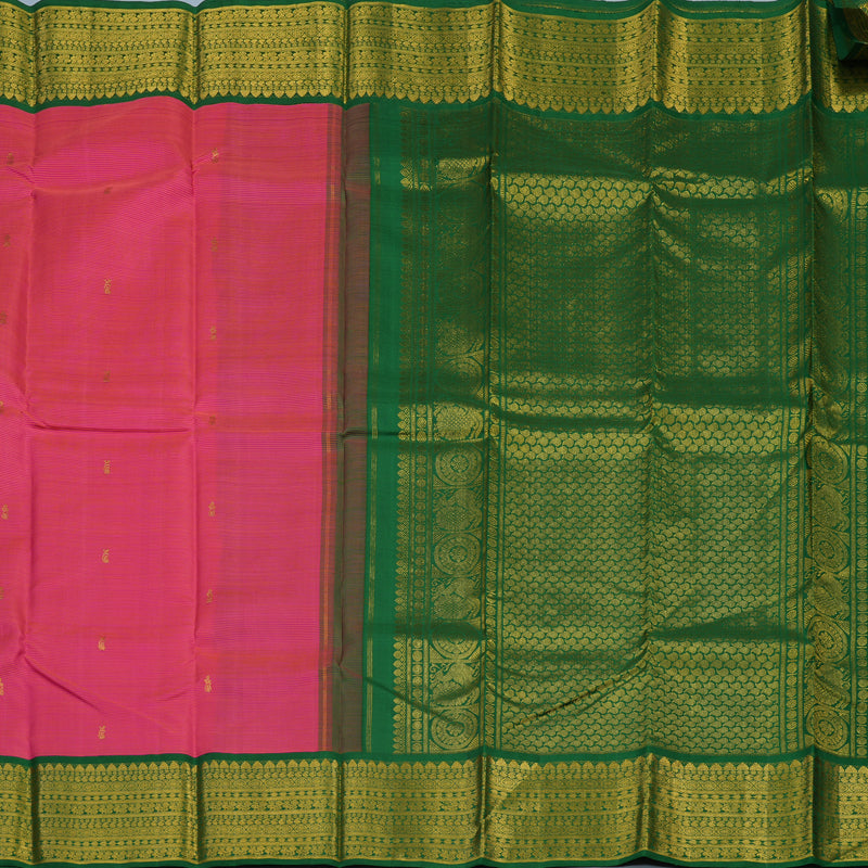 Hayagrivas Handloom Pink Kanjivaram Silk Saree with Dark Green Border KSBE12I7-2