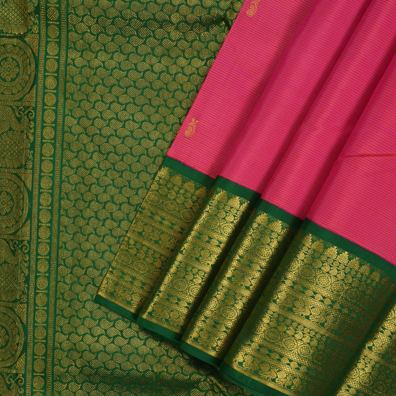Hayagrivas Handloom Pink Kanjivaram Silk Saree with Dark Green Border KSBE12I7-2