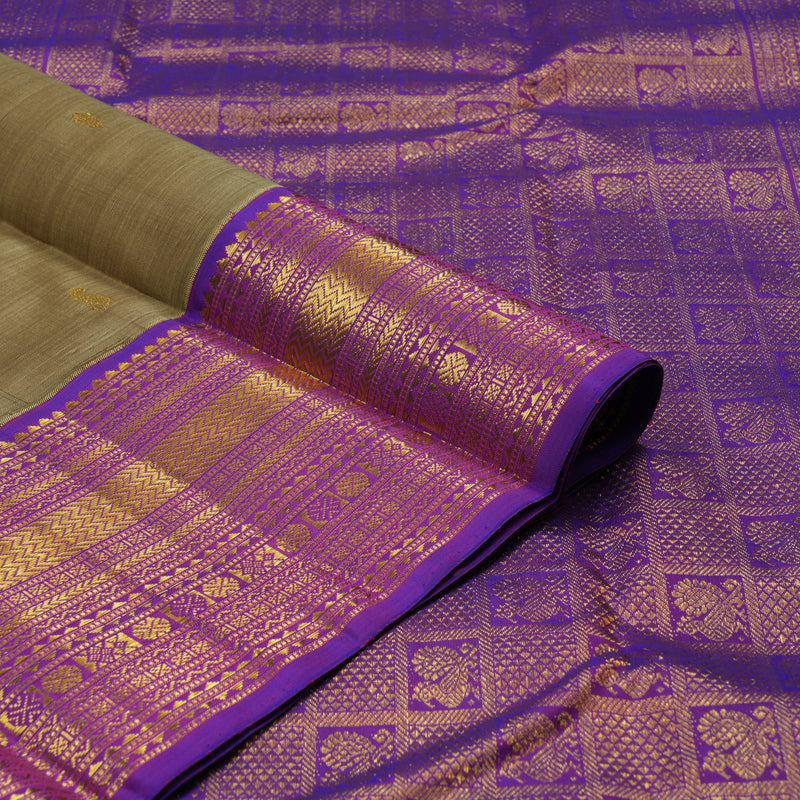 Hayagrivas Handloom Wheat Beige Kanjivaram Silk Saree with Purple border KSBE12I7-4