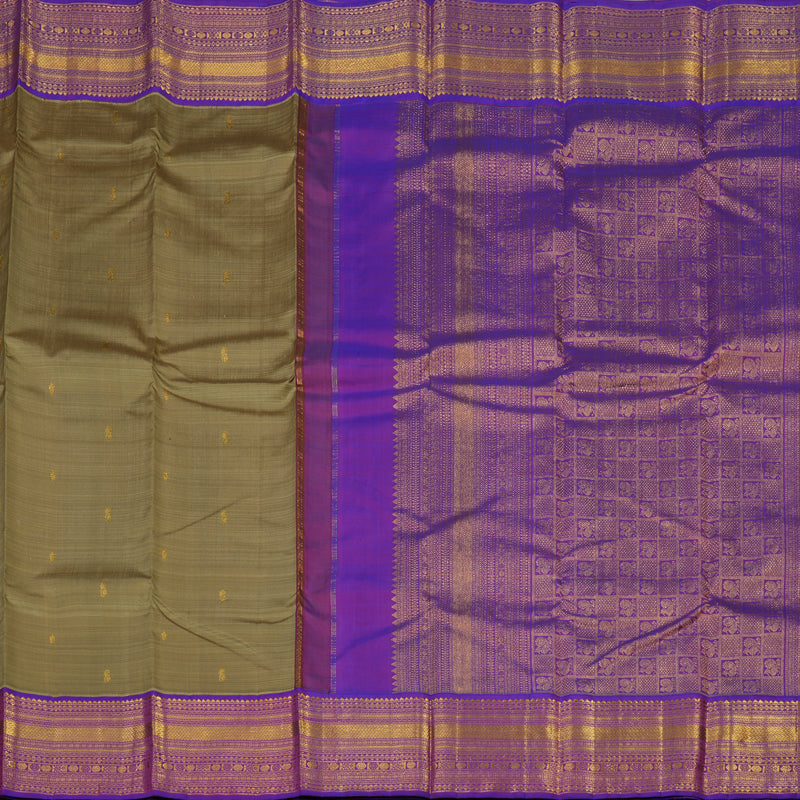 Hayagrivas Handloom Wheat Beige Kanjivaram Silk Saree with Purple border KSBE12I7-4