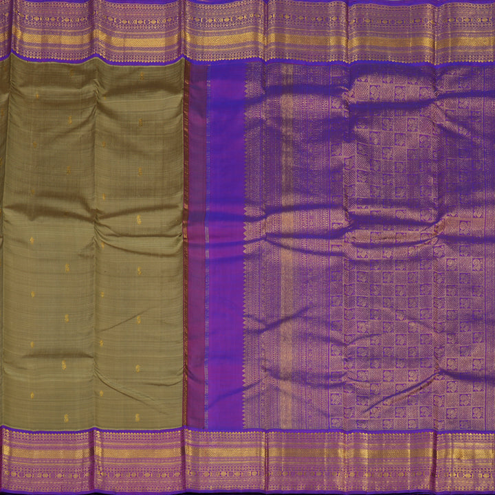 Hayagrivas Handloom Wheat Beige Kanjivaram Silk Saree with Purple border KSBE12I7-4