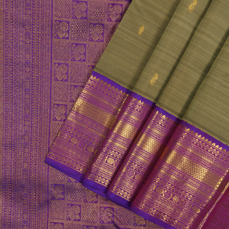 Hayagrivas Handloom Wheat Beige Kanjivaram Silk Saree with Purple border KSBE12I7-4