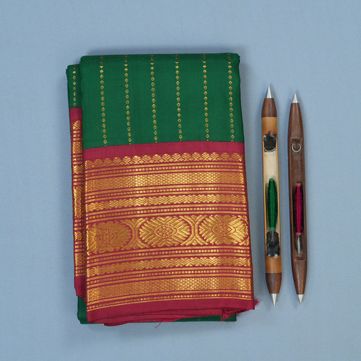 Hayagrivas Handloom Dark Green Kanjivaram Silk Saree with Maroon Border KSBE12I9-1