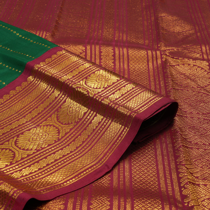 Hayagrivas Handloom Dark Green Kanjivaram Silk Saree with Maroon Border KSBE12I9-1