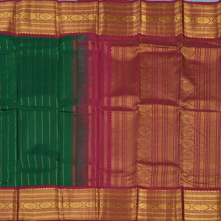Hayagrivas Handloom Dark Green Kanjivaram Silk Saree with Maroon Border KSBE12I9-1