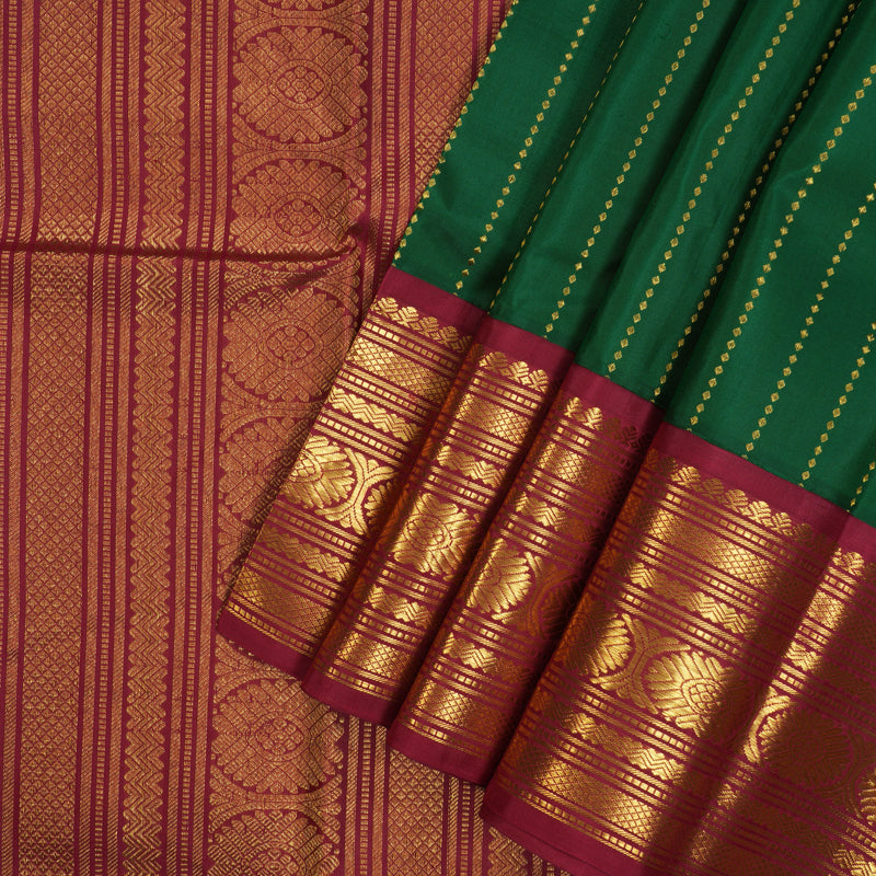 Hayagrivas Handloom Dark Green Kanjivaram Silk Saree with Maroon Border KSBE12I9-1