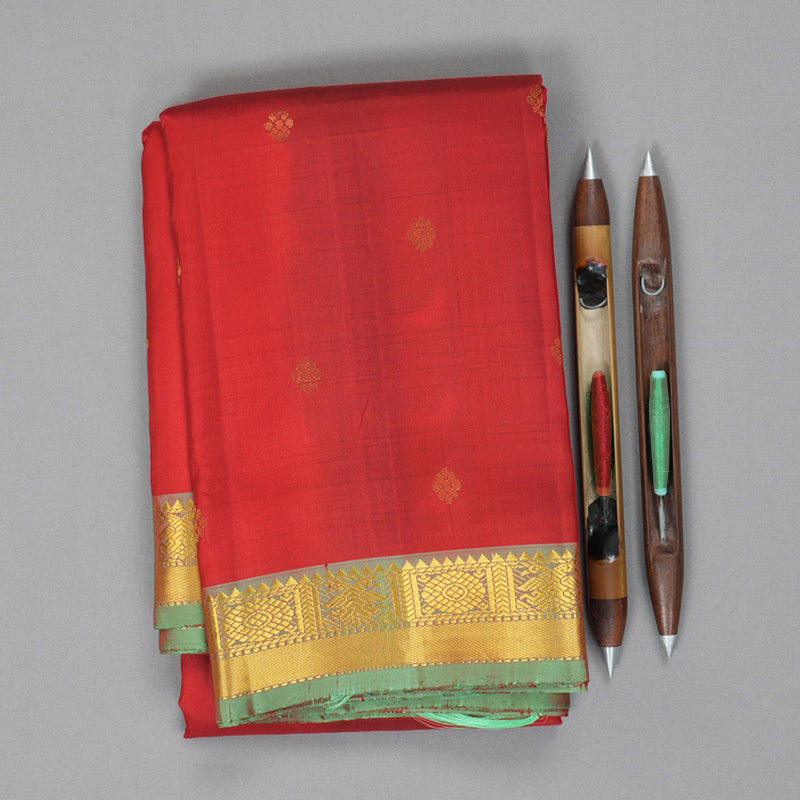 Hayagrivas Handloom Red Kanjivaram Silk Saree with Mild Manthalir Border KSBE135C10-1