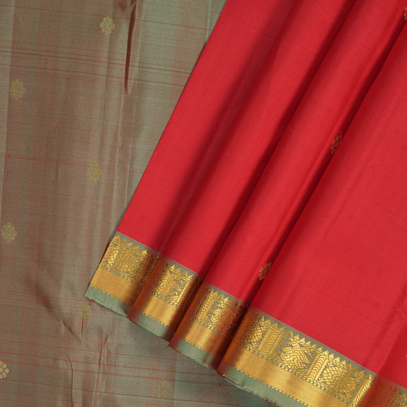 Hayagrivas Handloom Red Kanjivaram Silk Saree with Mild Manthalir Border KSBE135C10-1