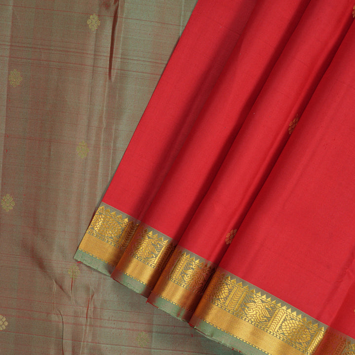Hayagrivas Handloom Red Kanjivaram Silk Saree with Mild Manthalir Border KSBE135C10-1