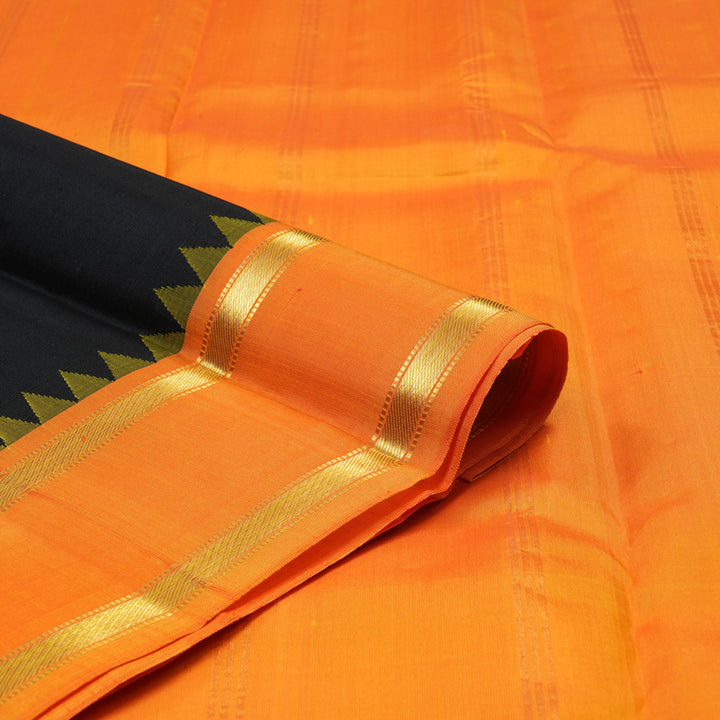 Hayagrivas Handloom Black Kanjivaram Silk Saree with Orange Border KSBE135C12-1