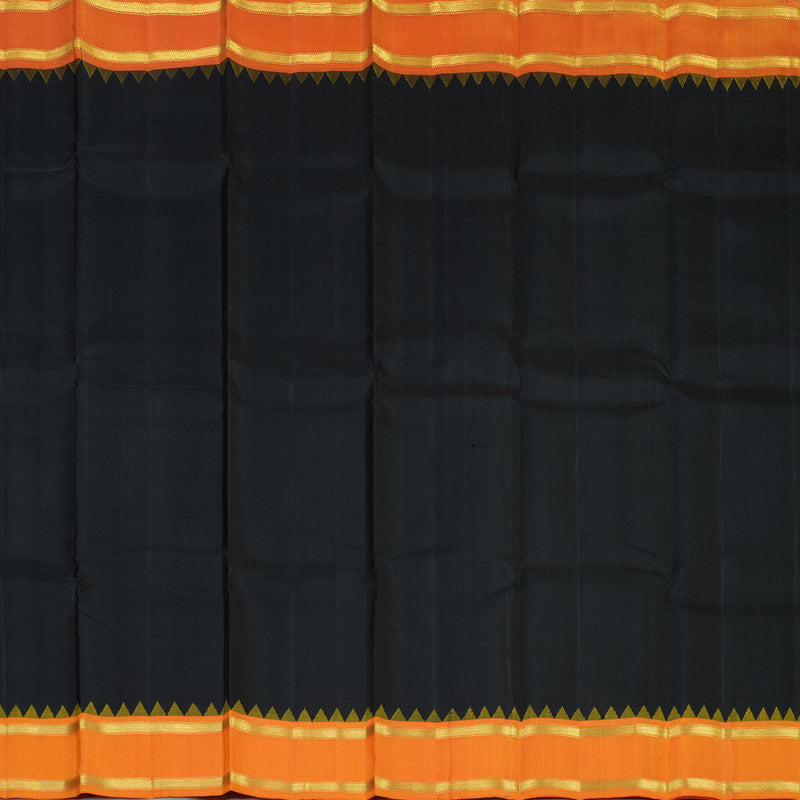 Hayagrivas Handloom Black Kanjivaram Silk Saree with Orange Border KSBE135C12-1