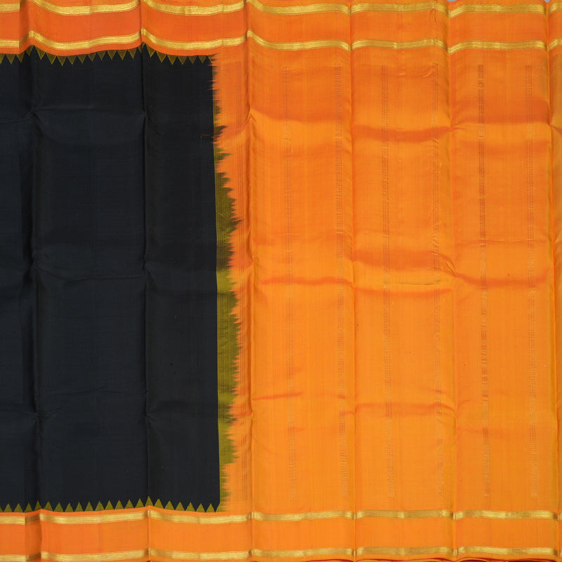 Hayagrivas Handloom Black Kanjivaram Silk Saree with Orange Border KSBE135C12-1
