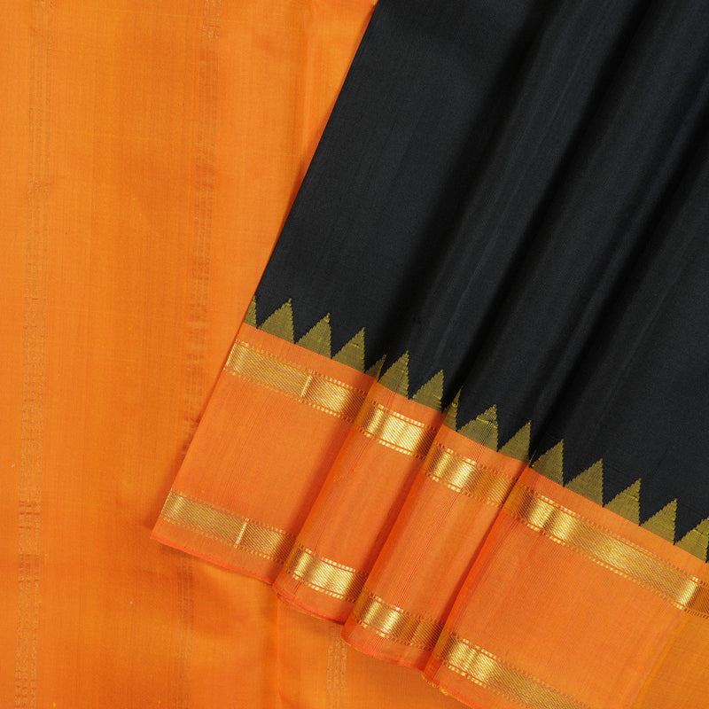 Hayagrivas Handloom Black Kanjivaram Silk Saree with Orange Border KSBE135C12-1