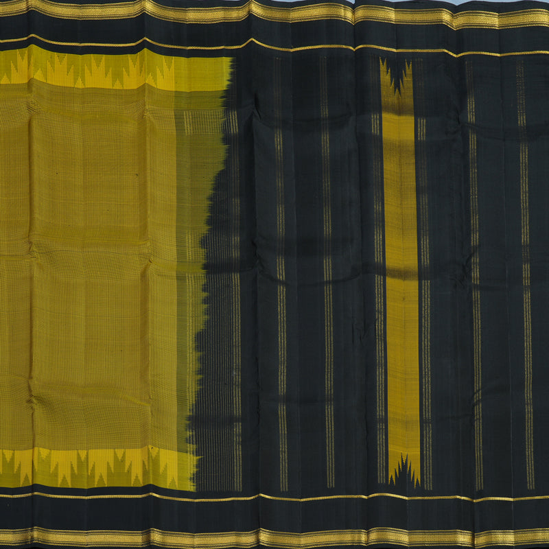 Hayagrivas Handloom Black & Yellow Checks Kanjivaram Silk Saree with Black Border KSBE135C12-2