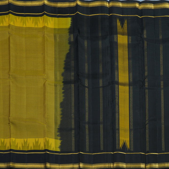 Hayagrivas Handloom Black & Yellow Checks Kanjivaram Silk Saree with Black Border KSBE135C12-2