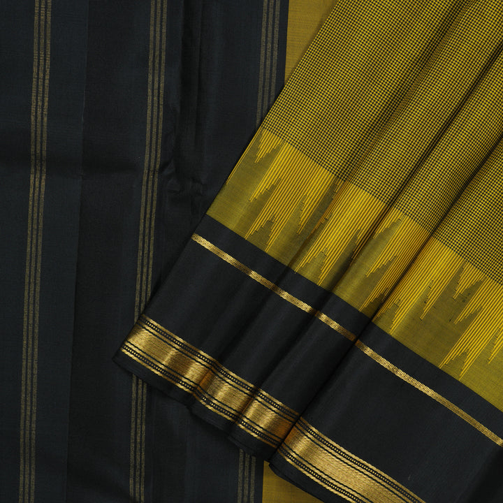 Hayagrivas Handloom Black & Yellow Checks Kanjivaram Silk Saree with Black Border KSBE135C12-2