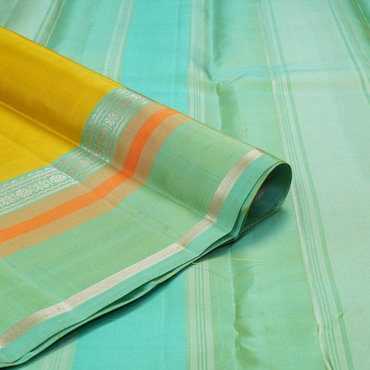 Hayagrivas Handloom Lemon Yellow Kanjivaram Silk Saree with Pastel Blue Border KSBE135C14-2