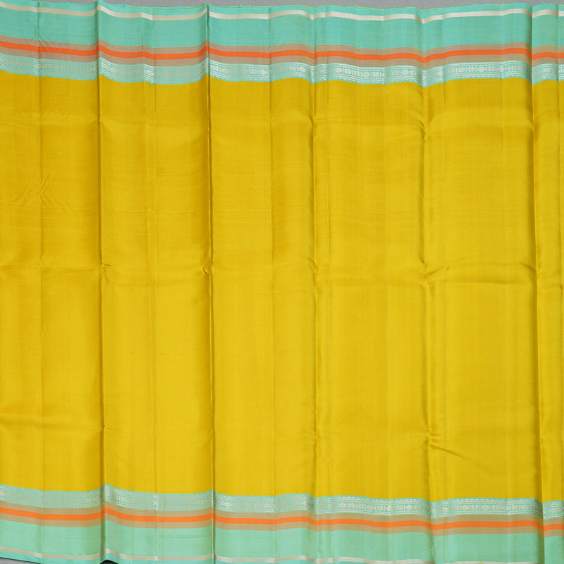 Hayagrivas Handloom Lemon Yellow Kanjivaram Silk Saree with Pastel Blue Border KSBE135C14-2