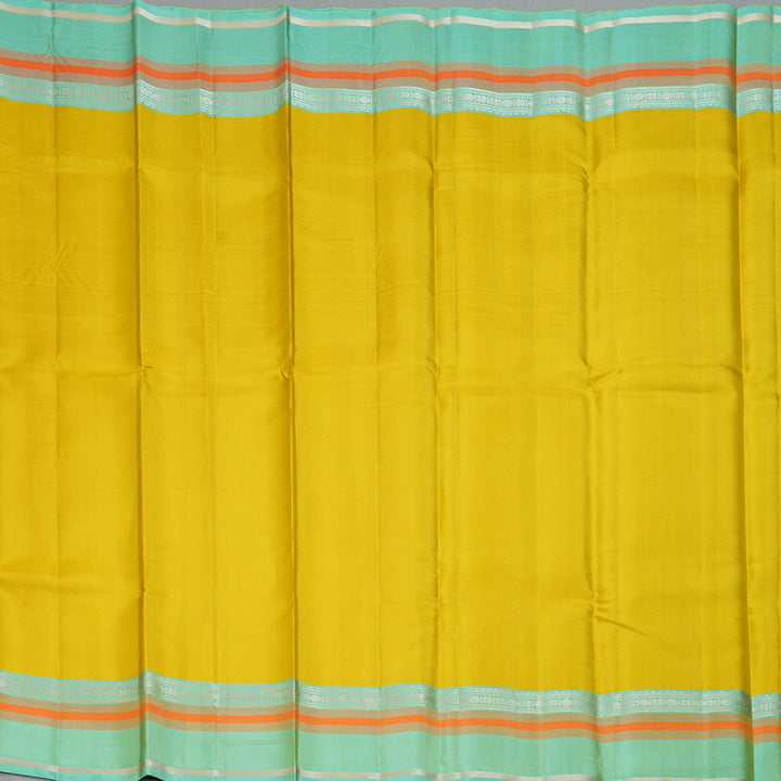 Hayagrivas Handloom Lemon Yellow Kanjivaram Silk Saree with Pastel Blue Border KSBE135C14-2