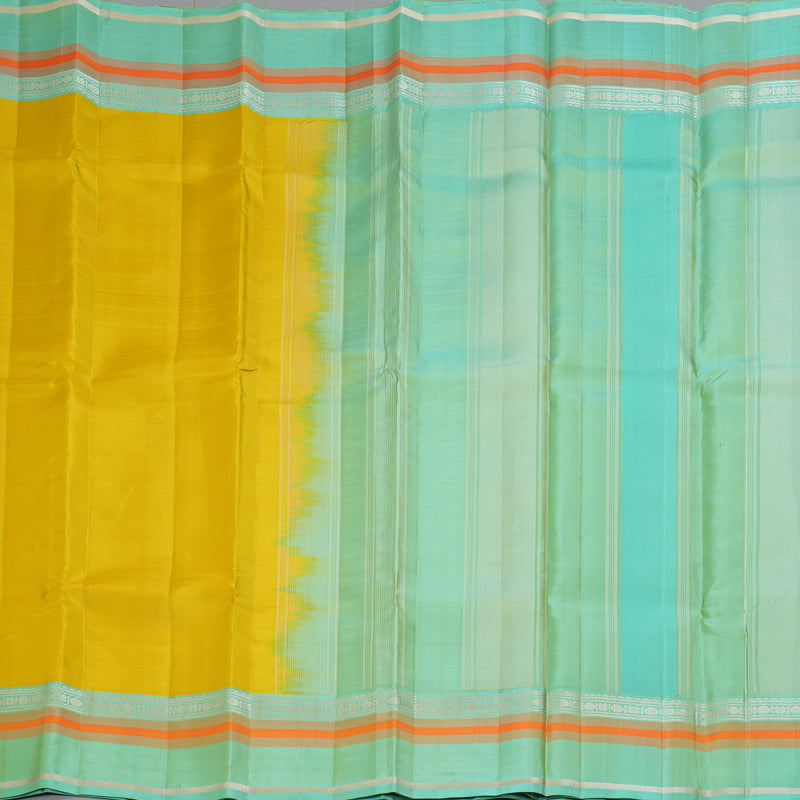 Hayagrivas Handloom Lemon Yellow Kanjivaram Silk Saree with Pastel Blue Border KSBE135C14-2