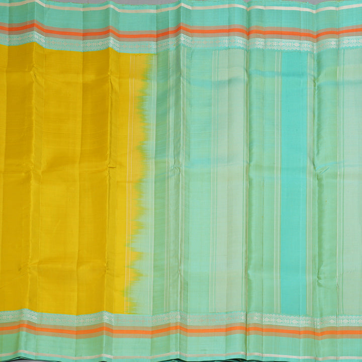 Hayagrivas Handloom Lemon Yellow Kanjivaram Silk Saree with Pastel Blue Border KSBE135C14-2