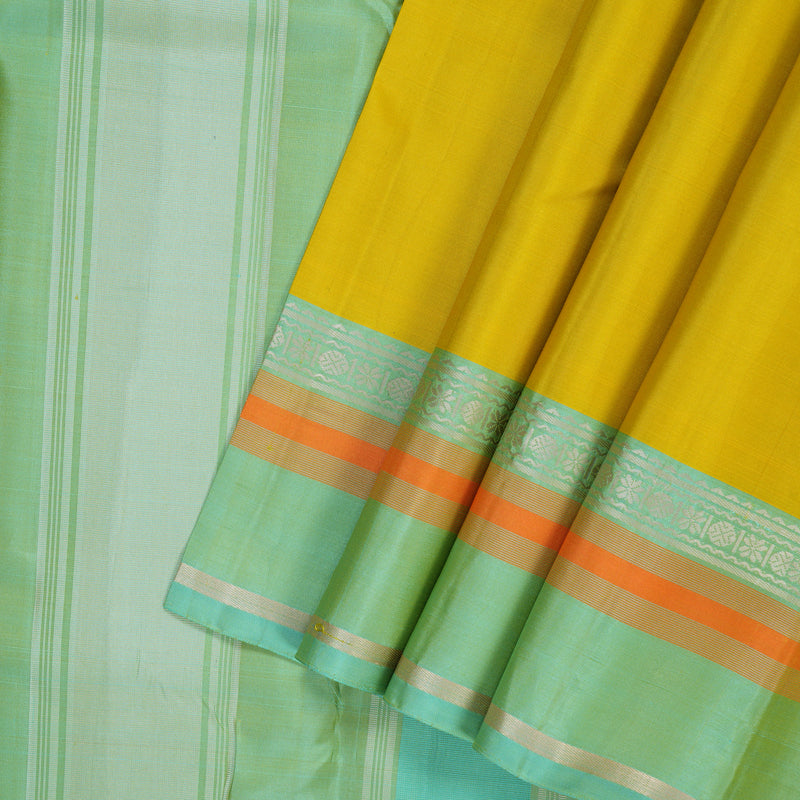 Hayagrivas Handloom Lemon Yellow Kanjivaram Silk Saree with Pastel Blue Border KSBE135C14-2