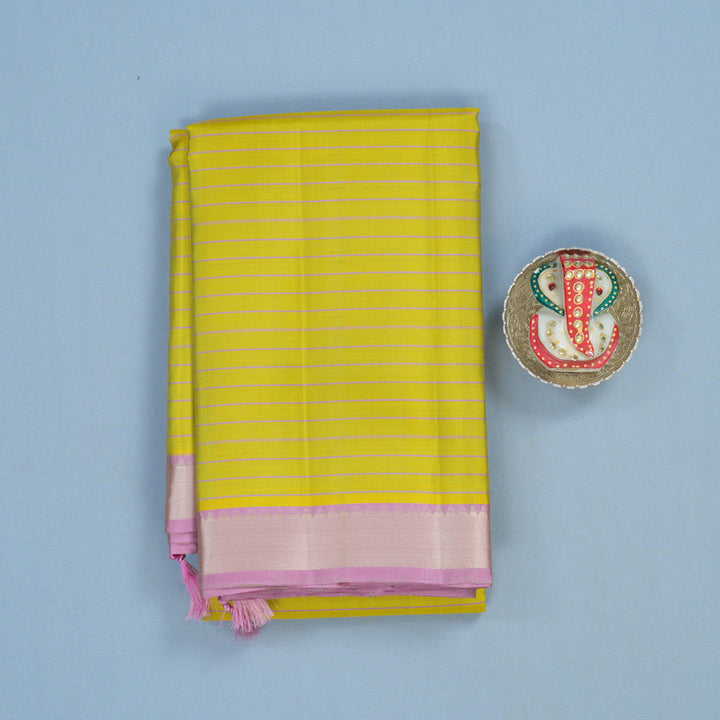 Hayagrivas Handloom Lemon Yellow Kanjivaram Silk Saree with Lotus Pink Border KSBE135C14-3