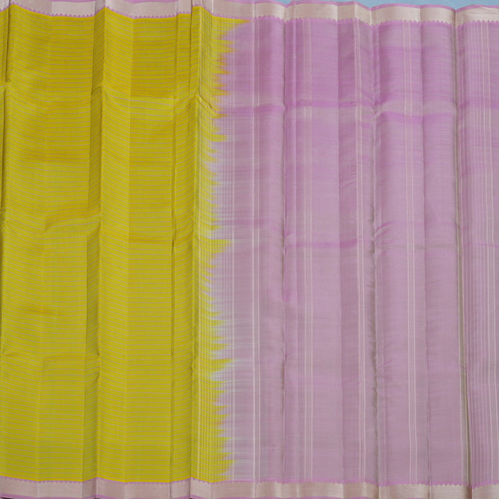 Hayagrivas Handloom Lemon Yellow Kanjivaram Silk Saree with Lotus Pink Border KSBE135C14-3