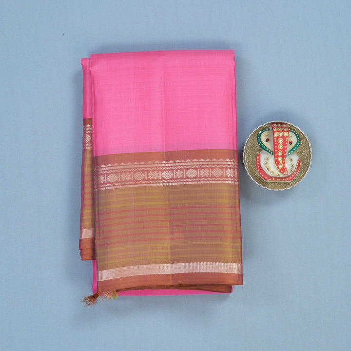Hayagrivas Handloom Bright Pink Kanjivaram Silk Saree with Rust Border KSBE135C14-4