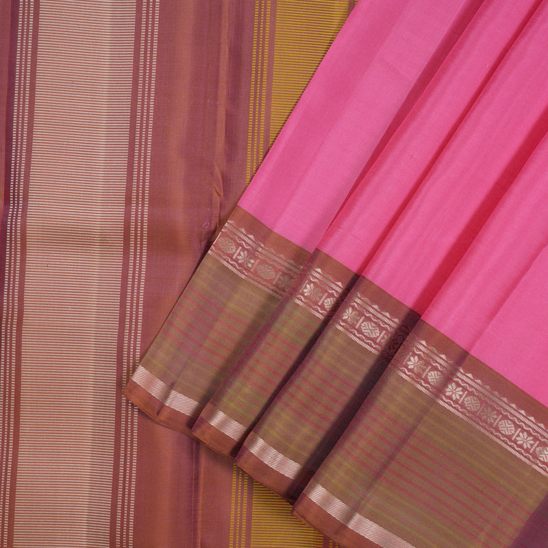 Hayagrivas Handloom Bright Pink Kanjivaram Silk Saree with Rust Border KSBE135C14-4