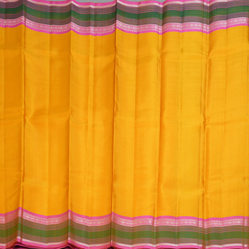 Hayagrivas Handloom Yellow Kanjivaram Silk Saree with Pink Border KSBE135C14-6