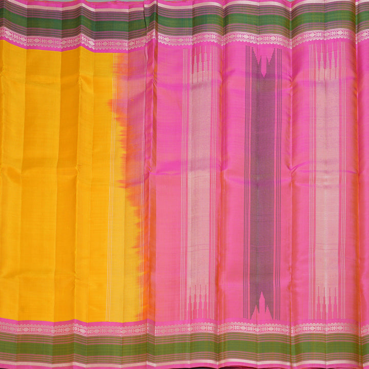 Hayagrivas Handloom Yellow Kanjivaram Silk Saree with Pink Border KSBE135C14-6