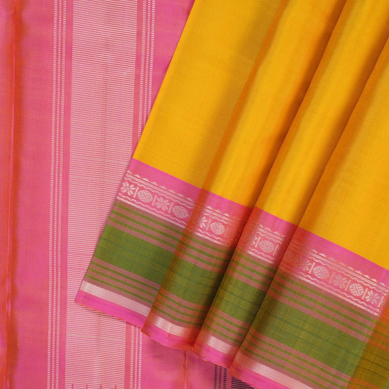 Hayagrivas Handloom Yellow Kanjivaram Silk Saree with Pink Border KSBE135C14-6