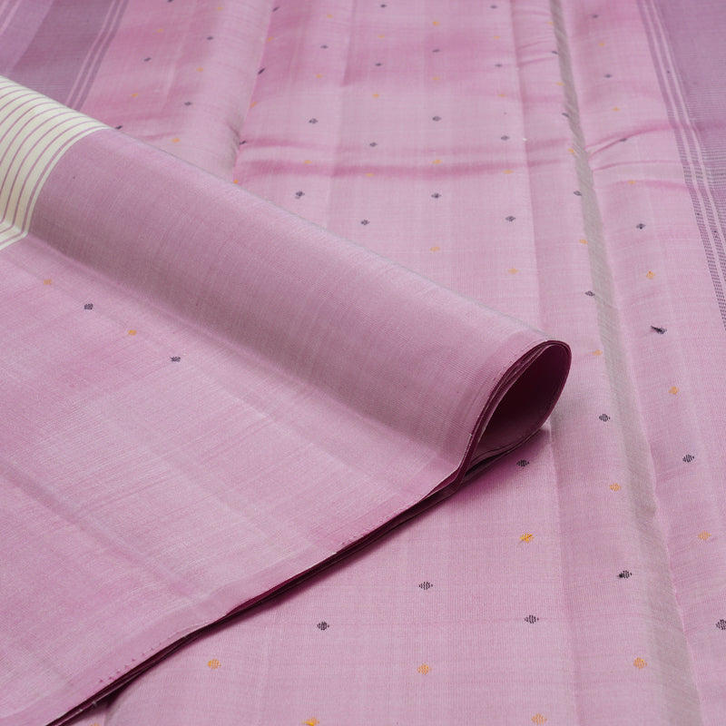 Hayagrivas Handloom Half-White Kanjivaram Silk Saree with Rose Pink Border KSBE135C15-1
