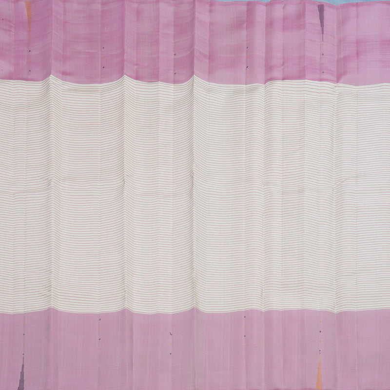 Hayagrivas Handloom Half-White Kanjivaram Silk Saree with Rose Pink Border KSBE135C15-1
