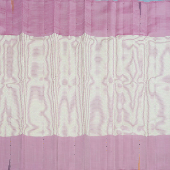 Hayagrivas Handloom Half-White Kanjivaram Silk Saree with Rose Pink Border KSBE135C15-1