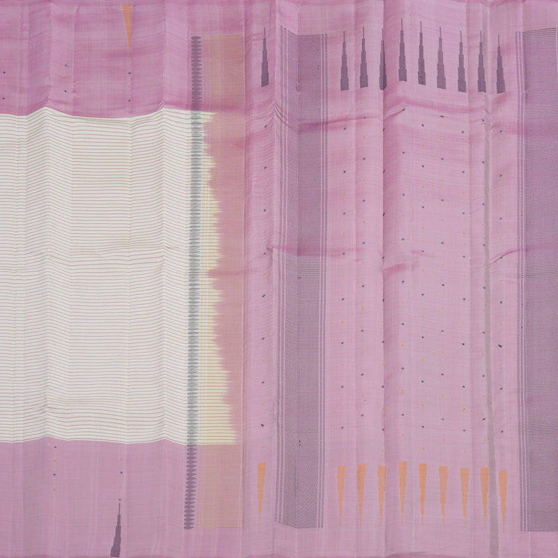 Hayagrivas Handloom Half-White Kanjivaram Silk Saree with Rose Pink Border KSBE135C15-1