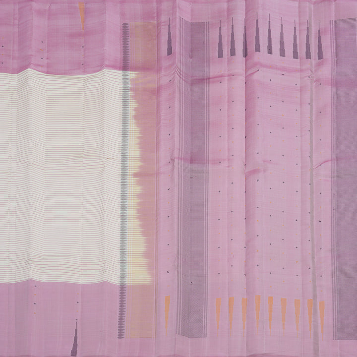 Hayagrivas Handloom Half-White Kanjivaram Silk Saree with Rose Pink Border KSBE135C15-1