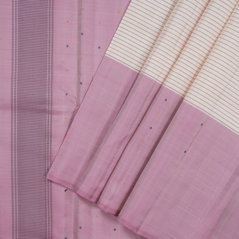 Hayagrivas Handloom Half-White Kanjivaram Silk Saree with Rose Pink Border KSBE135C15-1