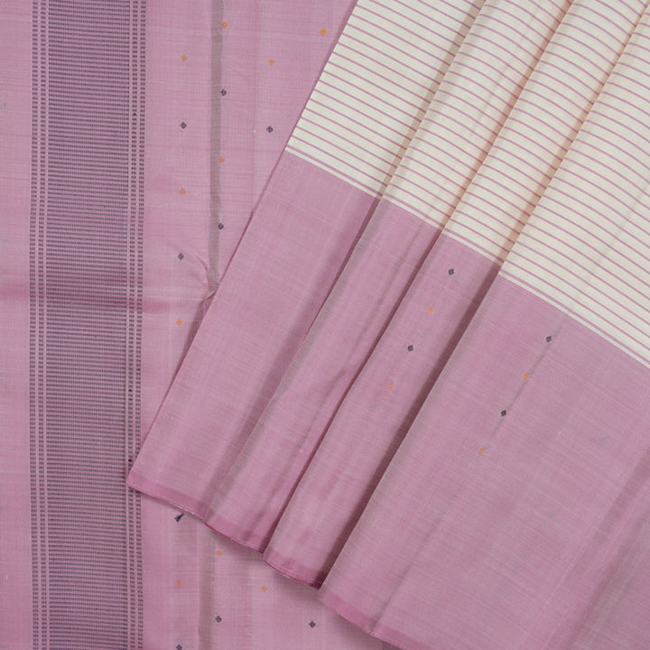 Hayagrivas Handloom Half-White Kanjivaram Silk Saree with Rose Pink Border KSBE135C15-1