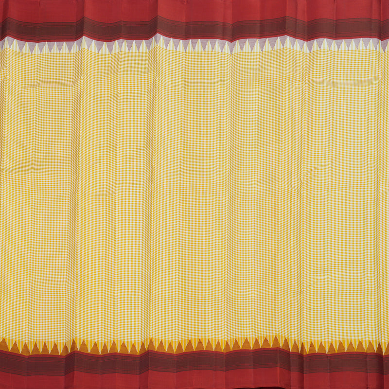 Hayagrivas Handloom White & Yellow Checks Kanjivaram Silk Saree with Crimson Red Border KSBE135C16-2