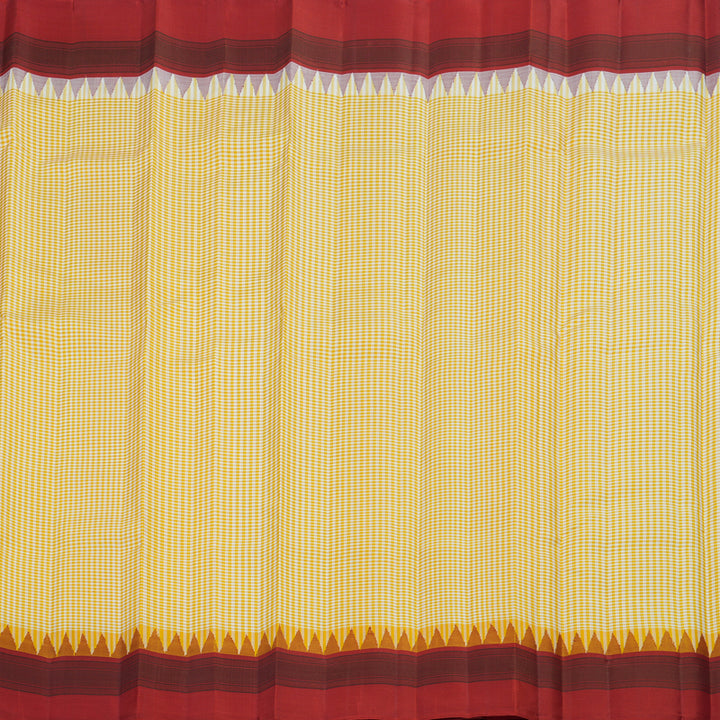 Hayagrivas Handloom White & Yellow Checks Kanjivaram Silk Saree with Crimson Red Border KSBE135C16-2