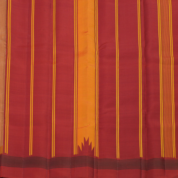 Hayagrivas Handloom White & Yellow Checks Kanjivaram Silk Saree with Crimson Red Border KSBE135C16-2