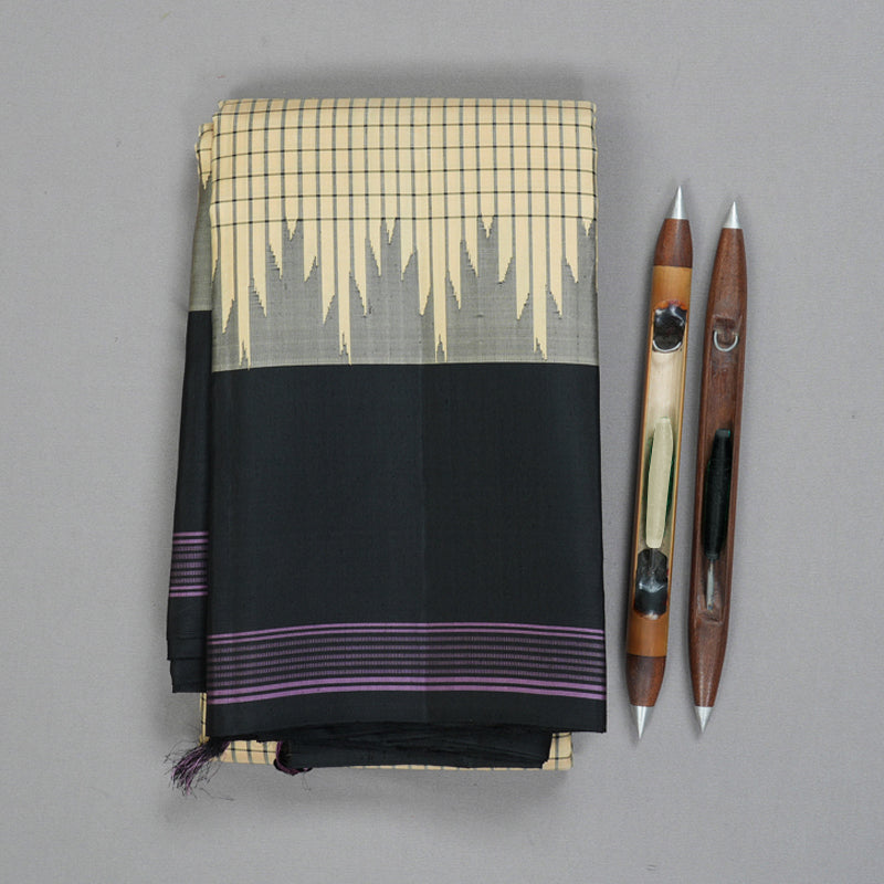 Hayagrivas Handloom Pale Yellow Kanjivaram Silk Saree with Black Border KSBE135C16-3