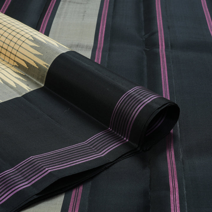 Hayagrivas Handloom Pale Yellow Kanjivaram Silk Saree with Black Border KSBE135C16-3
