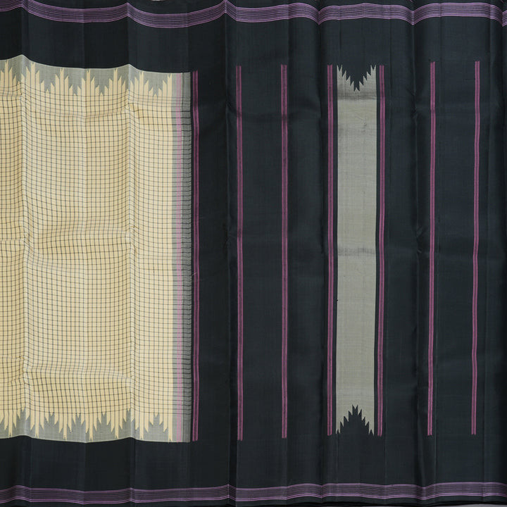 Hayagrivas Handloom Pale Yellow Kanjivaram Silk Saree with Black Border KSBE135C16-3