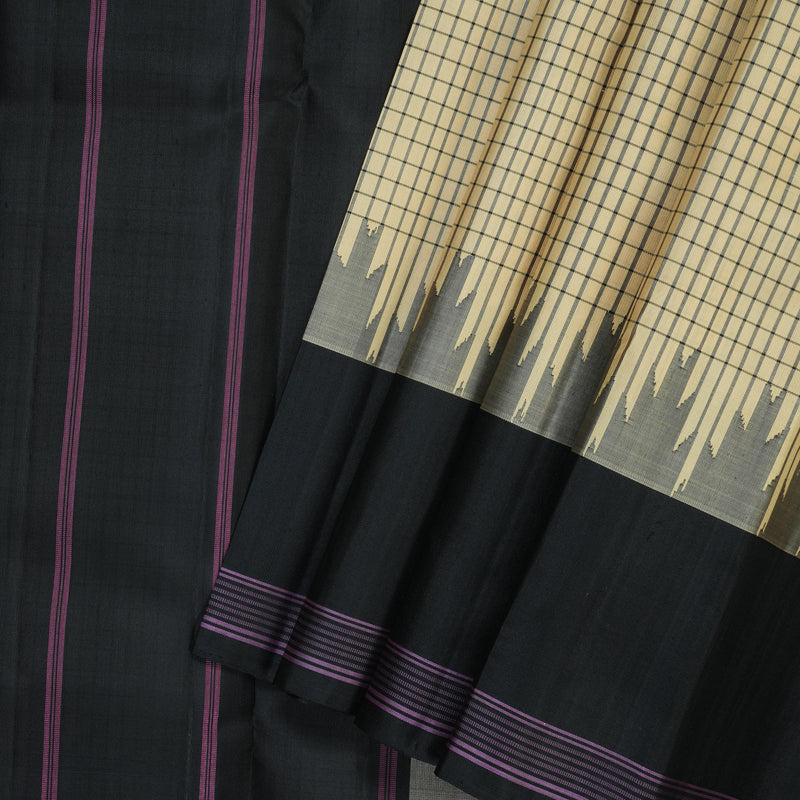 Hayagrivas Handloom Pale Yellow Kanjivaram Silk Saree with Black Border KSBE135C16-3