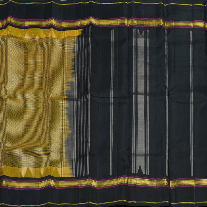 Hayagrivas Handloom Black & Sandal Checks Kanjivaram Silk Saree with Black Border KSBE135C17-1