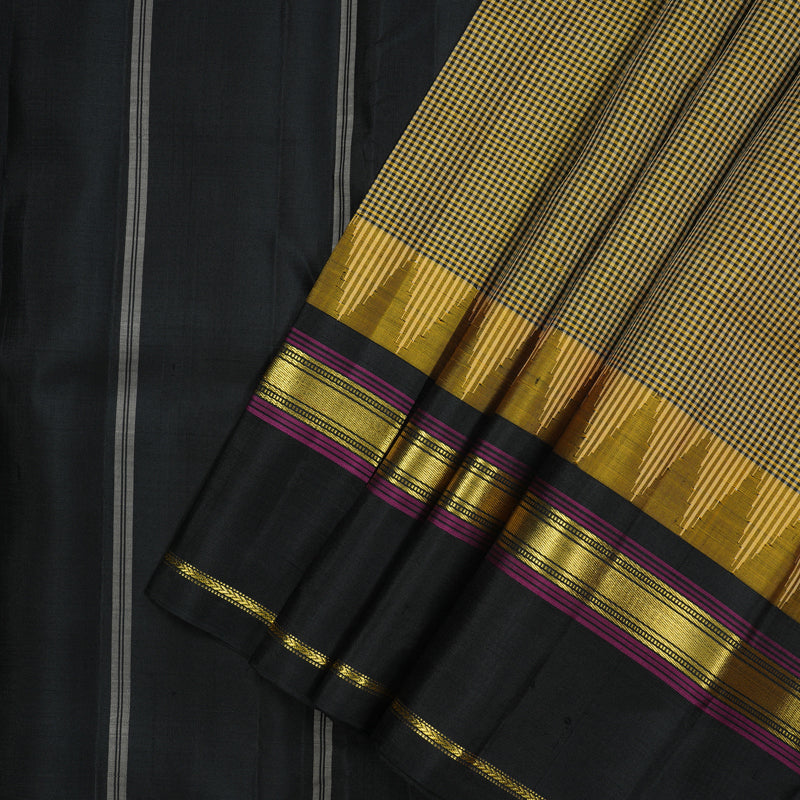 Hayagrivas Handloom Black & Sandal Checks Kanjivaram Silk Saree with Black Border KSBE135C17-1